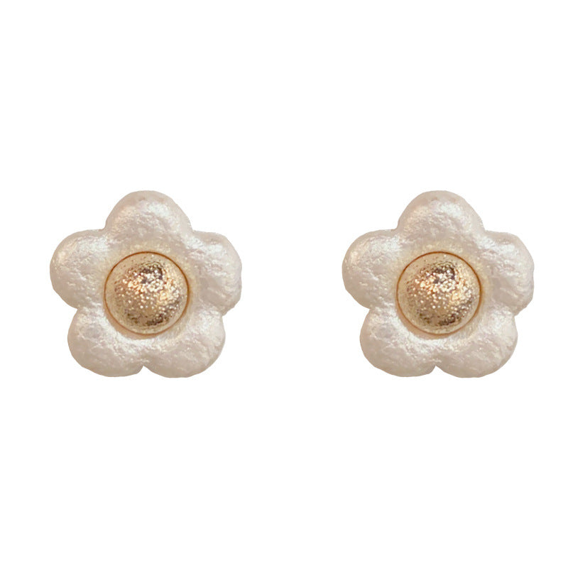 Eaioncol Floral Cotton Pearl Stud Earrings Gold