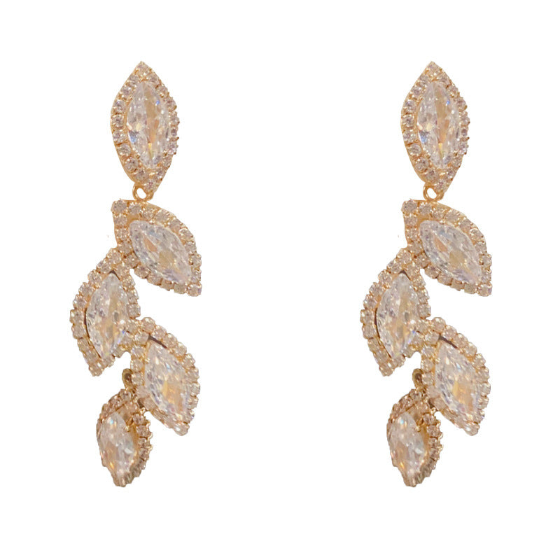Eaioncol Full CZ Leaf Tassel Drop Earrings Gold Silver