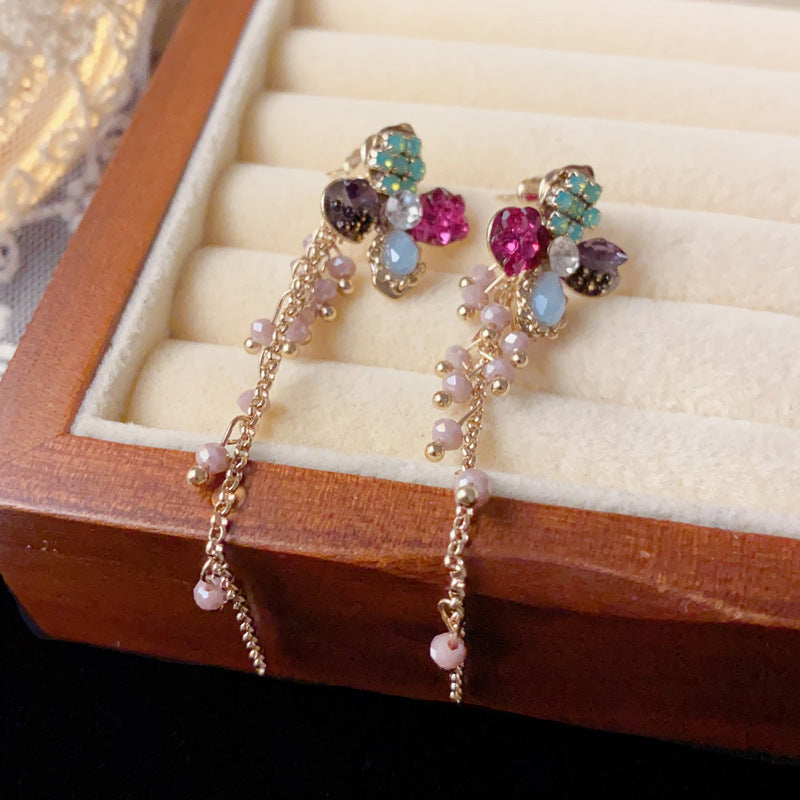 Luxury Petal Two-Way Long Tassel Drop Earrings – Floral Design