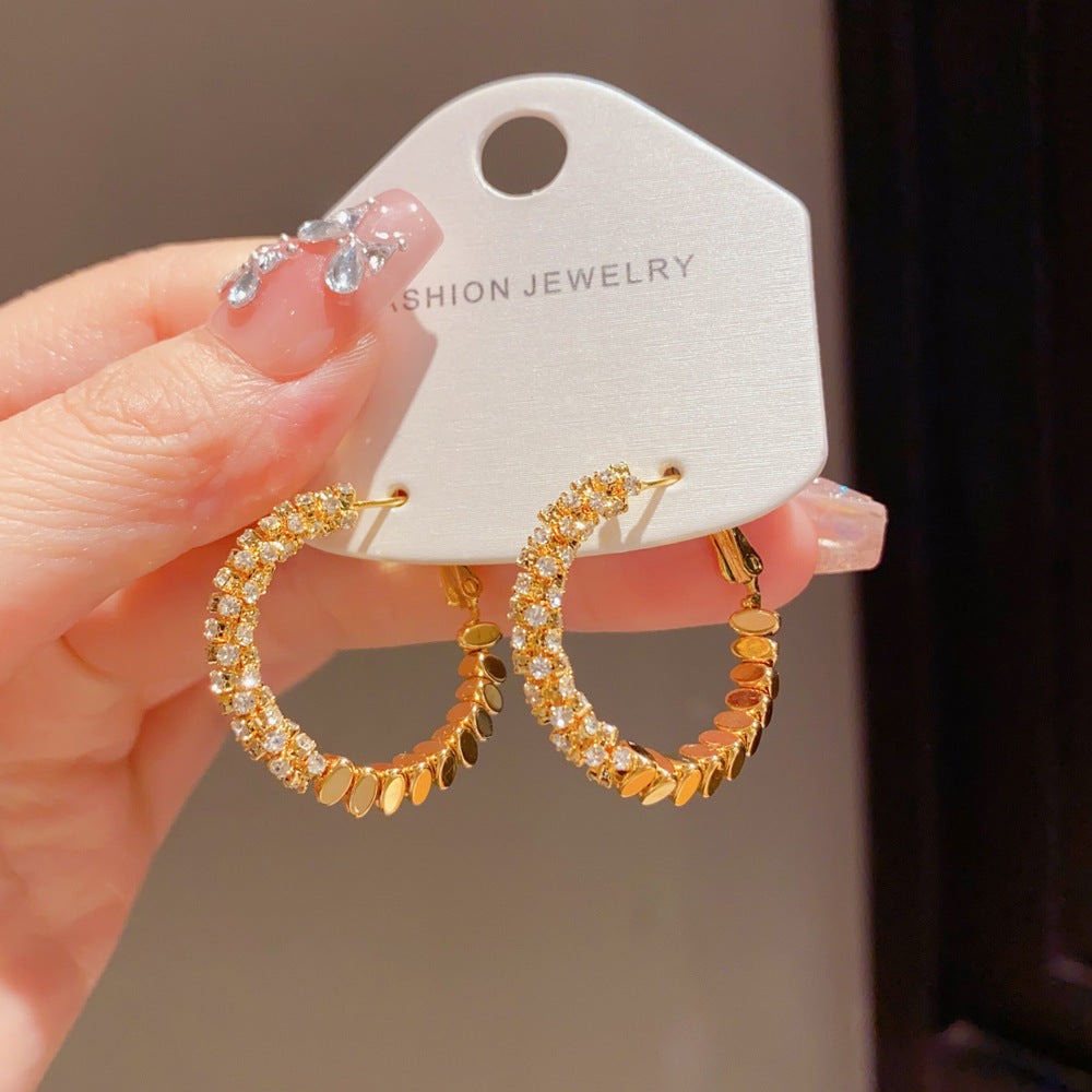 Eaioncol Crushed Metal CZ Hoop Earrings Gold Silver