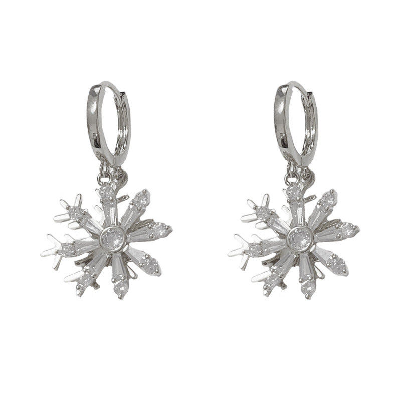 14K Gold-Plated Zircon Double Snowflake Earrings - Festive Elegance