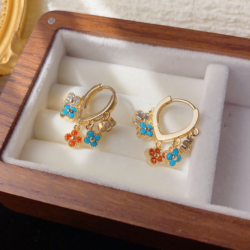 Luxury Colorful 4Leaf Flower Tassel Ear Cuff Earrings – Floral Design