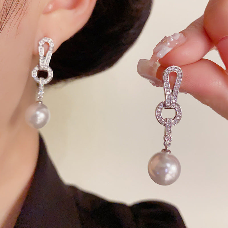 Luxury Zircon Geometric Pearl Tassel Drop Earrings – Elegant Design