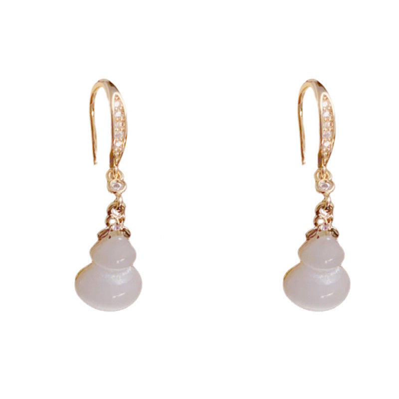 Luxury Cat's Eye Gourd Tassel Drop Gold Earrings – Elegant Design