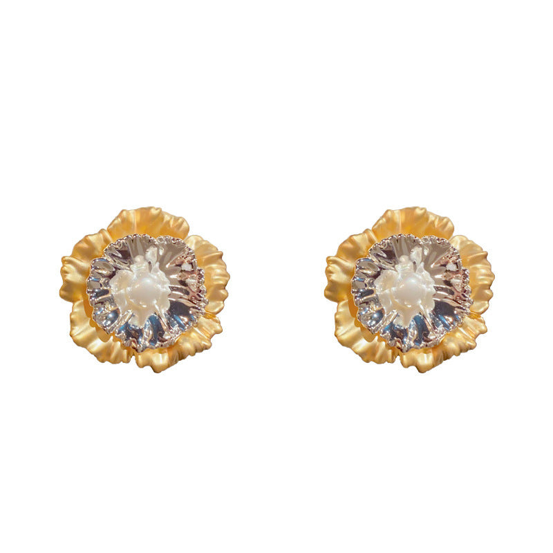 14K Gold-Plated GoldSilver Contrast Flower Stud Earrings-Floral Design