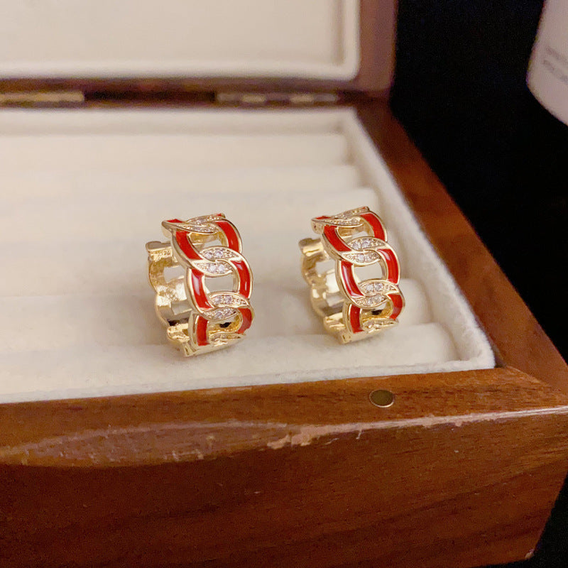 Luxury Zircon & Enamel Chain Earrings – Elegant Minimalist Design