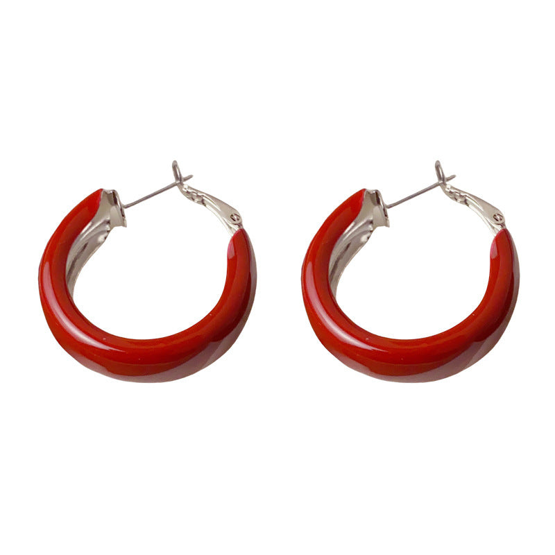 Luxury Wide-Edge Color Hoop Earrings – Geometric Design