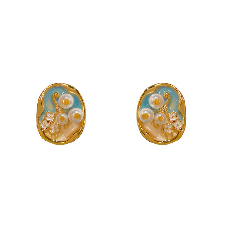 14K Gold-Plated Monet Garden Floral Pearl Earrings - Elegant Design