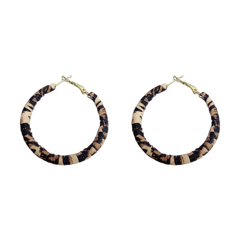 Leopard Print Faux Leather Wrapped Hoop Earrings – Geometric Design