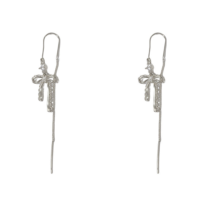 Luxury Metal Lace Bow Threader Earrings – Elegant Design