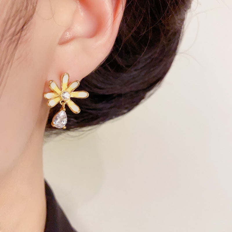 14K Gold-Plated Sweet Enamel Petal Drop Earrings – Waterdrop Design