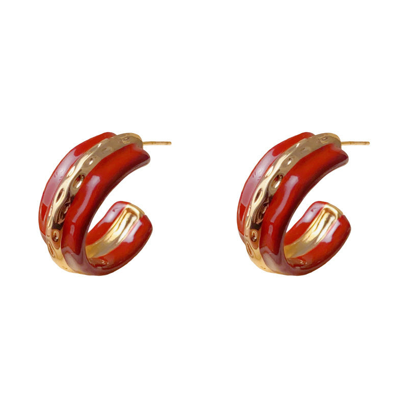 Luxury Drip-Oil Metal C-Hoop Earrings – Minimalist Design