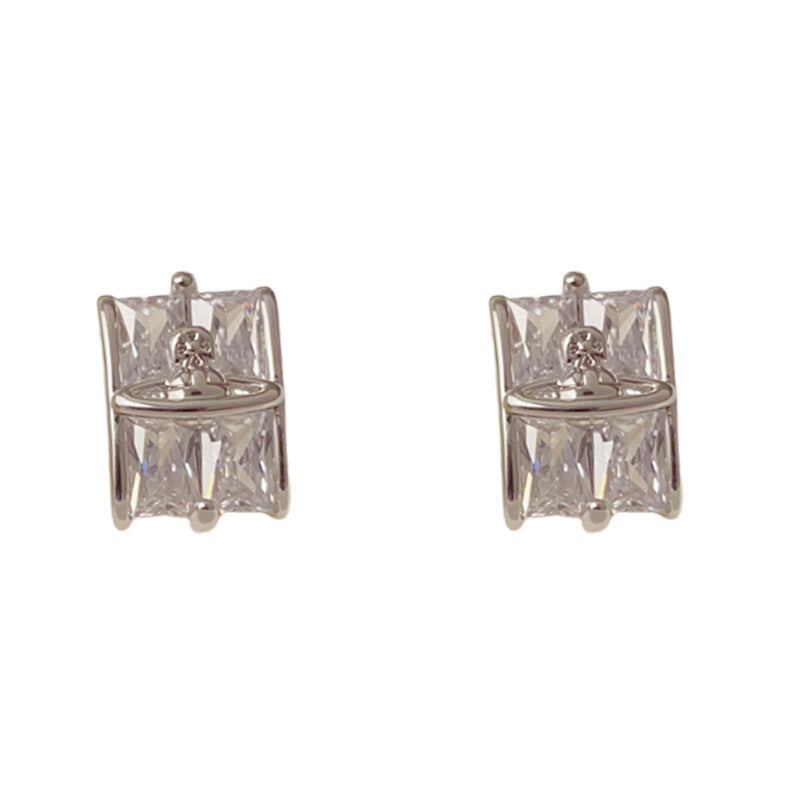 Luxury Geometric Saturn Stud Earrings – Elegant Minimalist Design