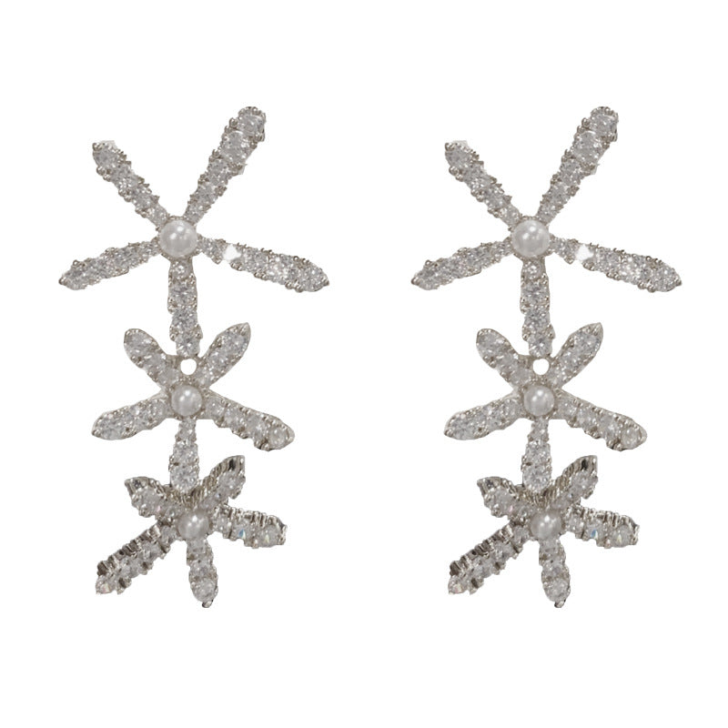 Elegant Zircon Petal Tassel Drop Earrings – Floral Long Fringe Design