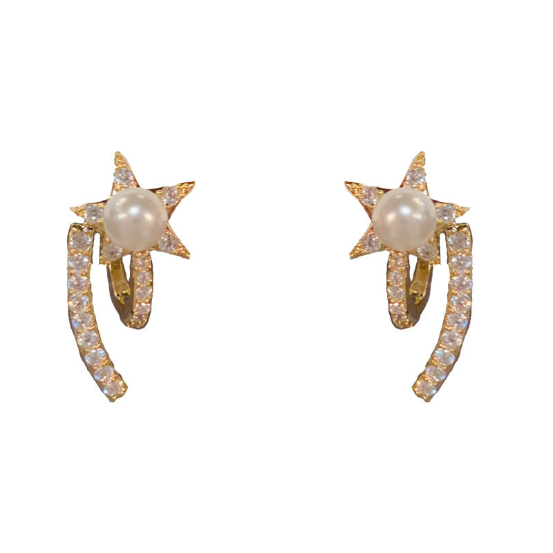 Elegant Zircon Pearl Star Geometric Stud Earrings – Minimalist Design