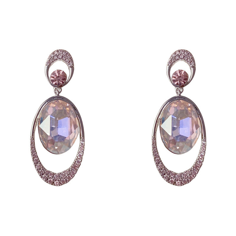Elegant Zircon Crystal Oval Drop Earrings – Geometric Design
