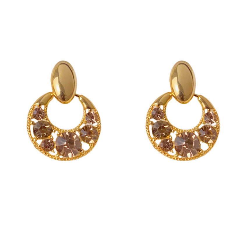 Luxury Full-Zircon Hollow Circle Drop Earrings – French Design