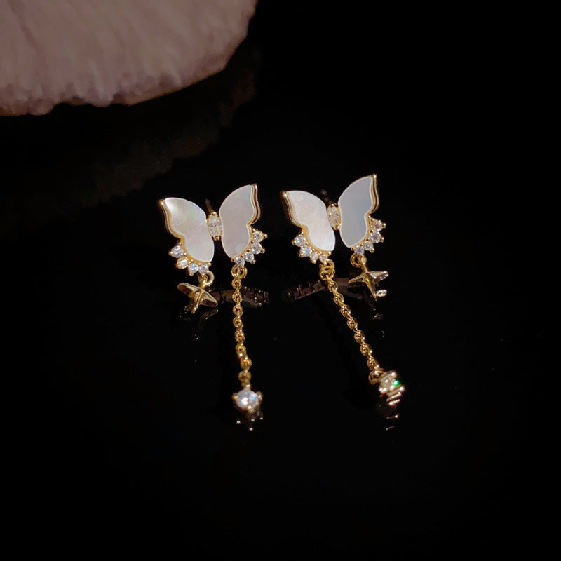 Luxury Shell Butterfly & Star Tassel Drop Earrings– S925 Silver Needle