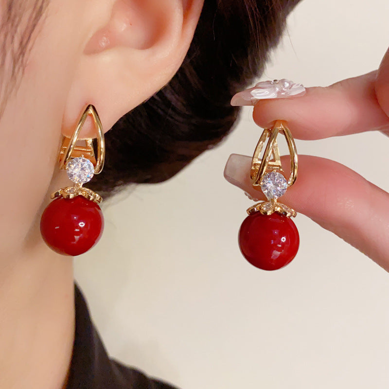 14K Gold-Plated Red Pearl Ear Cuffs - Chic & Elegant Design