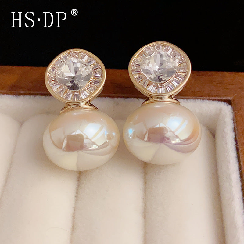 14K Gold Plated Vintage Pearl Zircon Stud Earrings with S925 Silver Posts