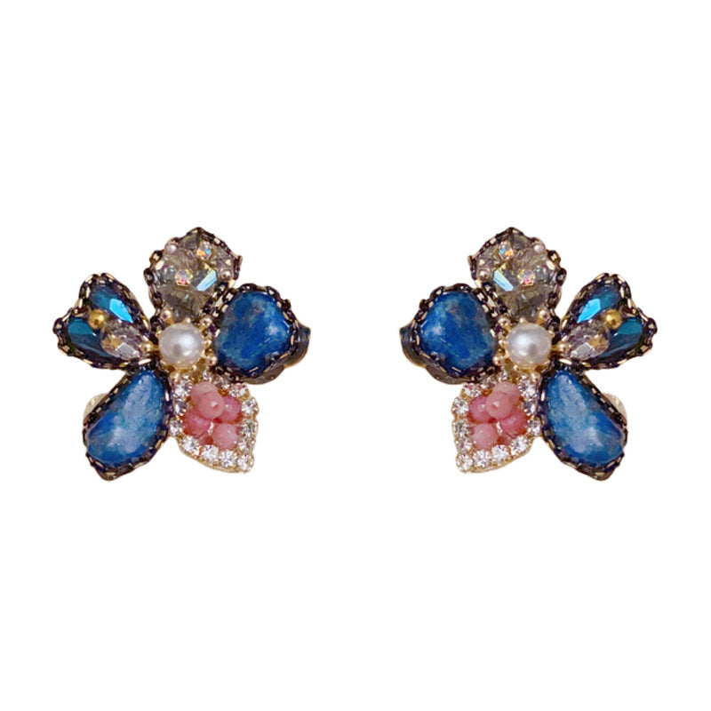 14K Gold-Plated Luxury Crystal Flower Stud Earrings – Floral Design