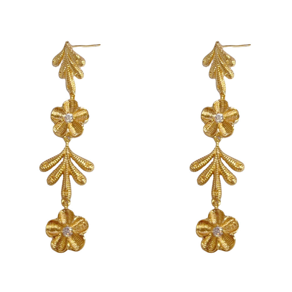 Eaioncol Floral Petal Tassel Drop Earrings 18K Gold Plated