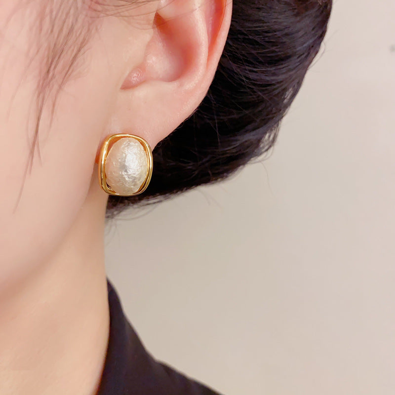 Elegant Cotton Ball Oval Stud Earrings – French Gentle Design