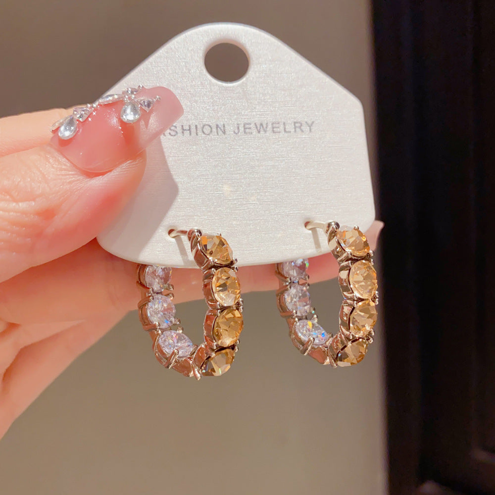 Eaioncol Geometric Coffee CZ Hoop Earrings Gold