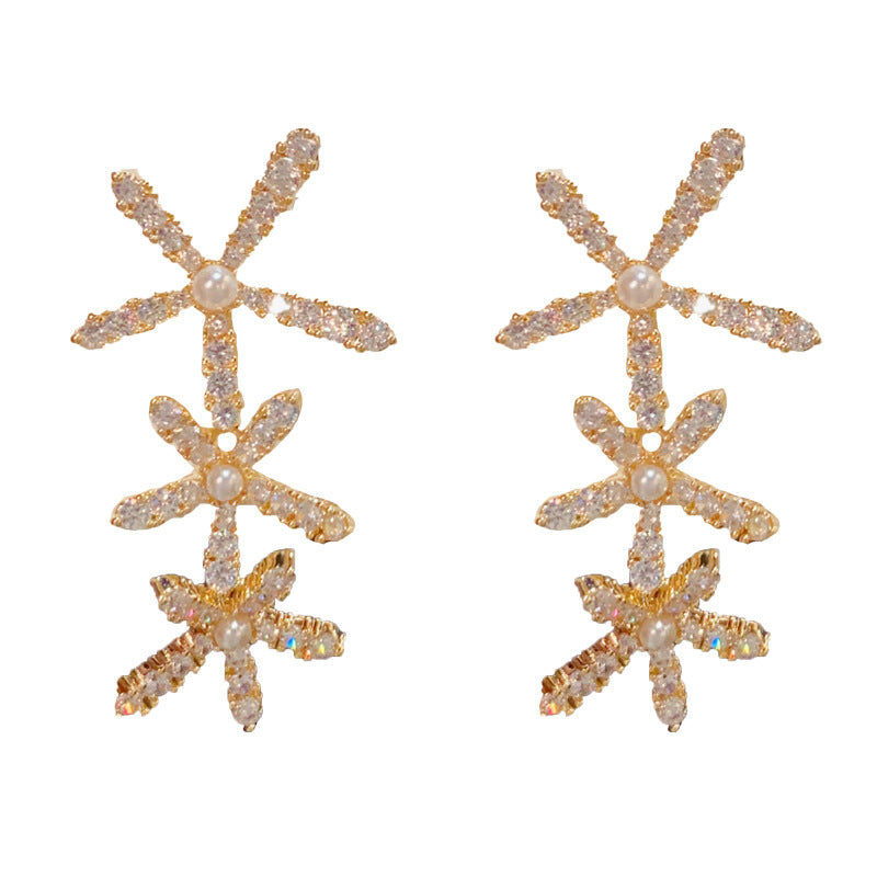 Elegant Zircon Petal Tassel Drop Earrings – Floral Long Fringe Design