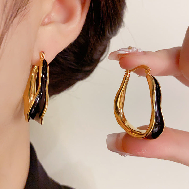 18K Gold-Plated Irregular Oil-Drop Hoop Earrings - Bold Retro Style