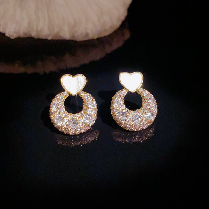 14K Gold Plated Heart Circle Zircon Stud Earrings -Luxe Minimalist Design