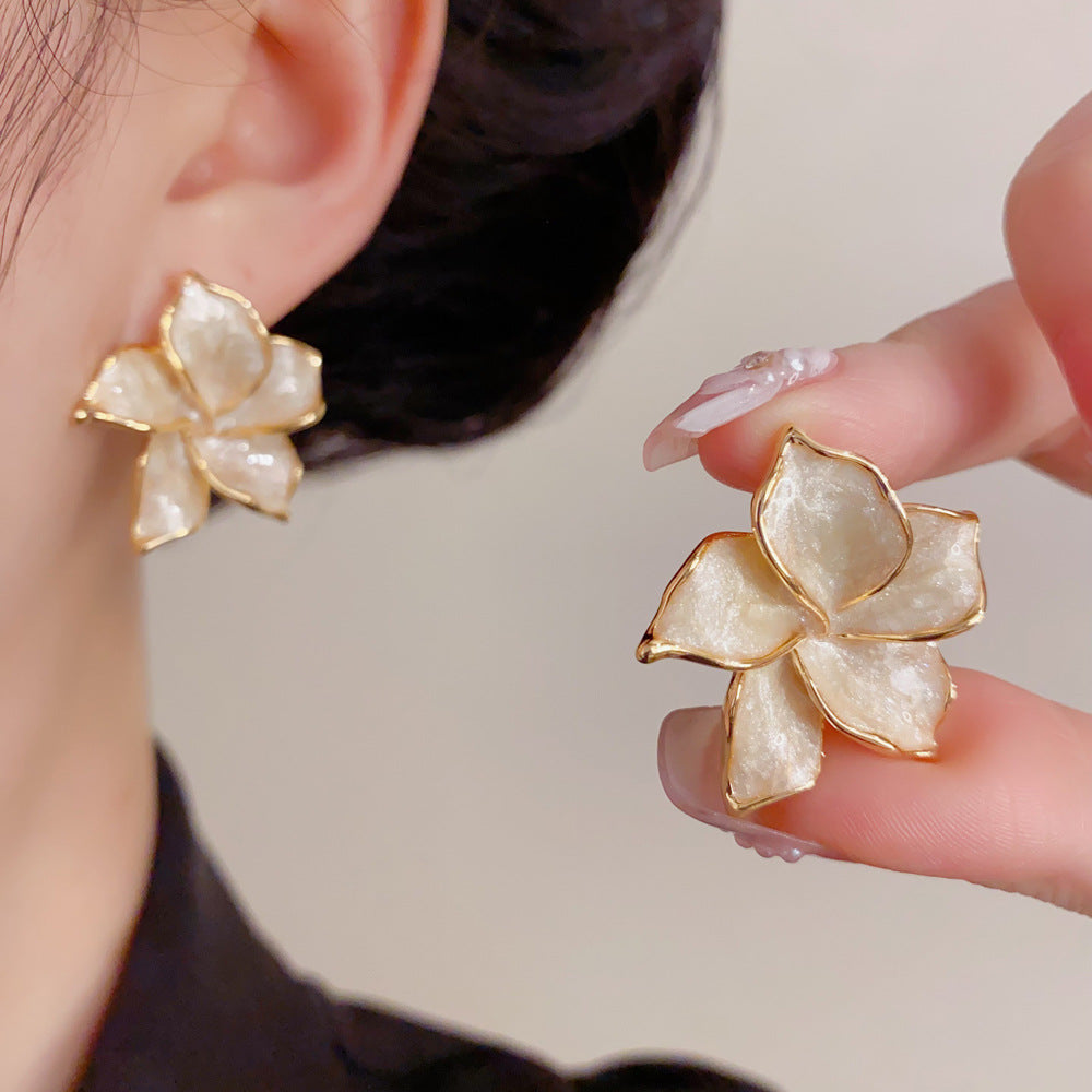 Eaioncol Enamel Floral Petal Stud Elegant Earrings Gold