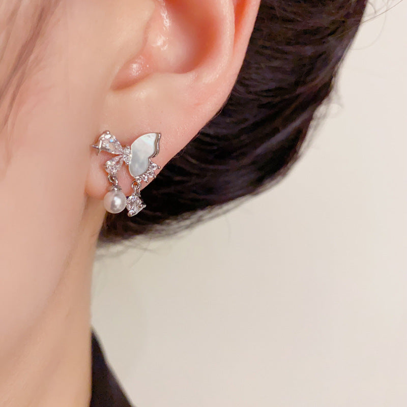 14K Gold-Plated Shell Butterfly Tassel Earrings– Elegant Dangle Design