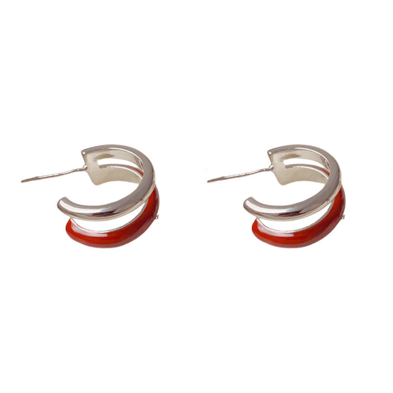 Luxury Double-Layer Red Enamel Hoop Earrings – Elegant Design