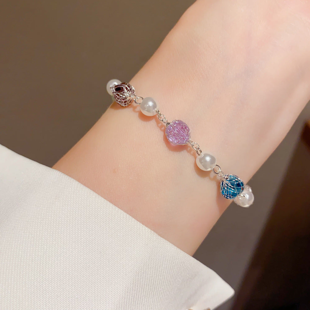 Eaioncol Colorful CZ Grid Pearl Bracelet Gold Silver