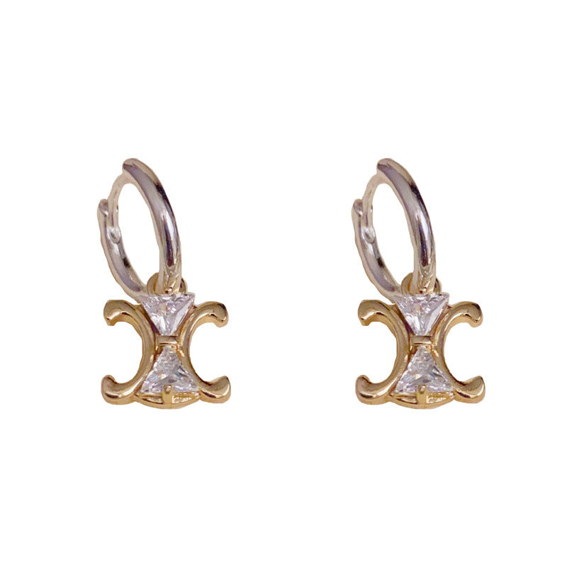 14K Gold-Plated Color-Block Zircon Arch Earrings-Chic & Elegant Design