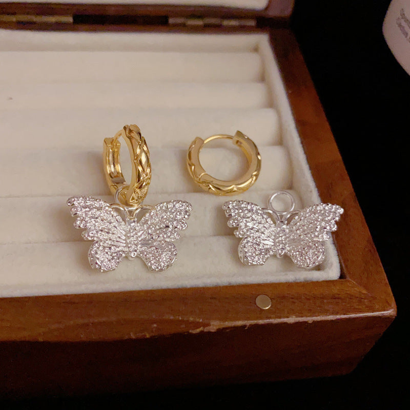 Elegant Two-Tone Butterfly Two-Way Earrings – Minimalist Design