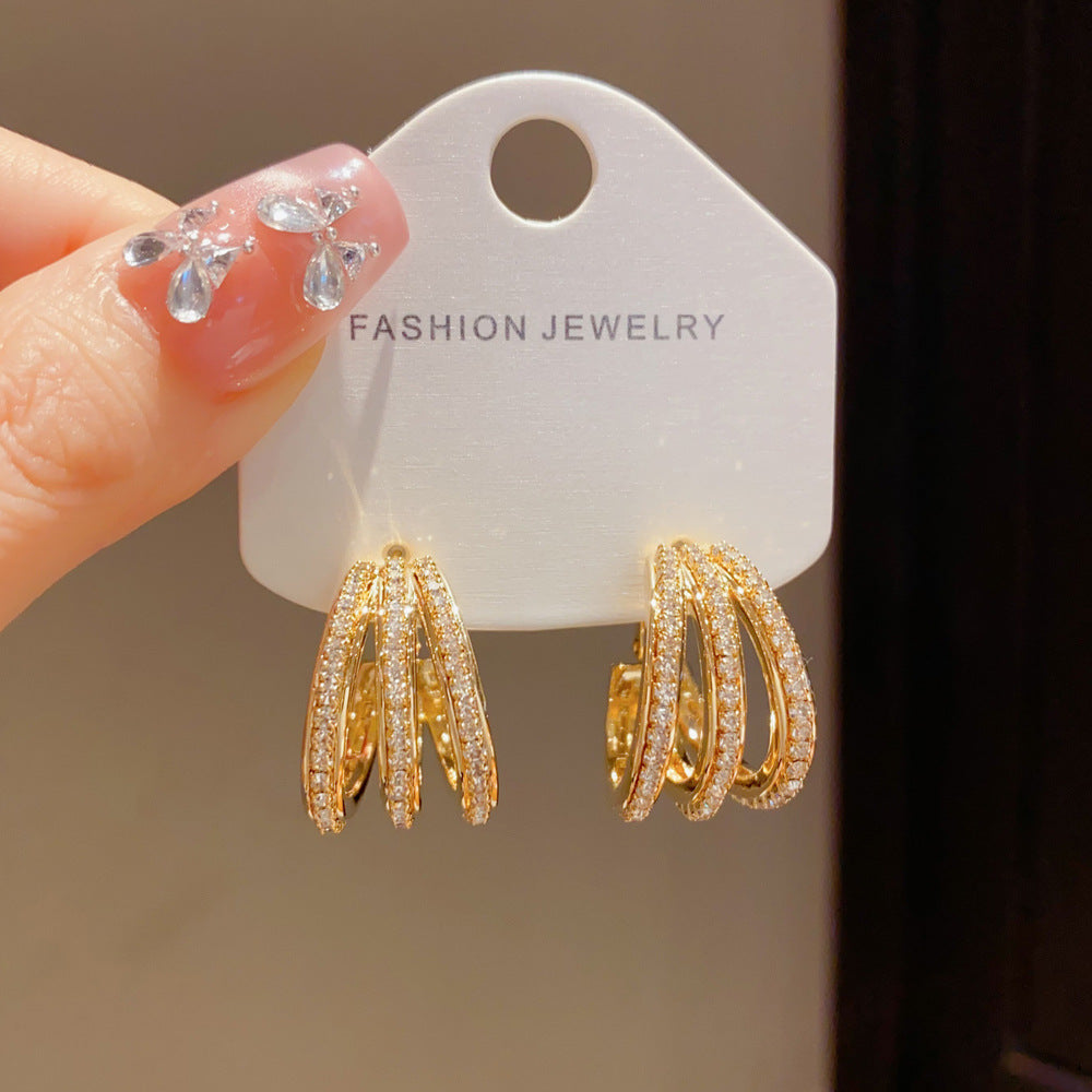 Eaioncol Multi‑Layer CZ Hoop Earrings Gold