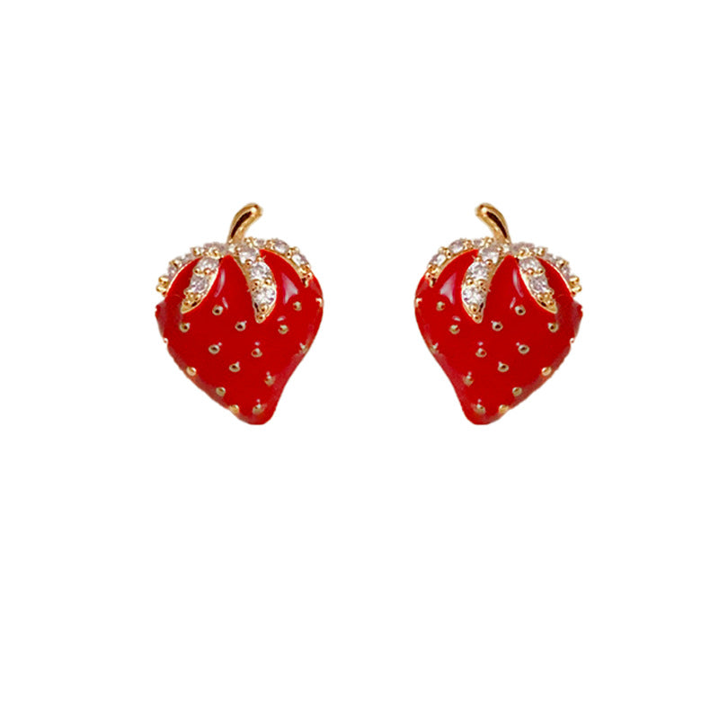 14K Gold-Plated Strawberry Stud Earrings - Cute & Playful Design