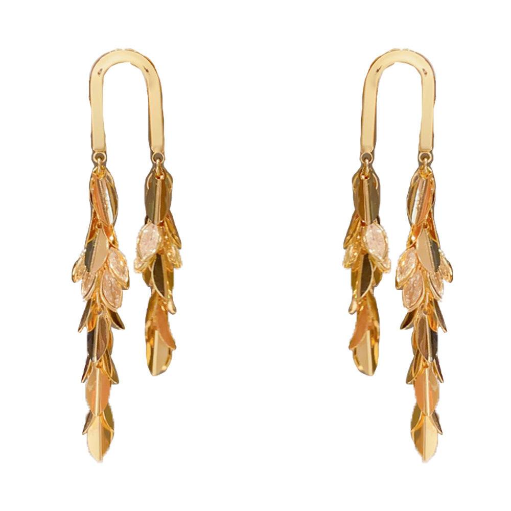 Eaioncol Geometric Wheat Tassel Drop Earrings Gold