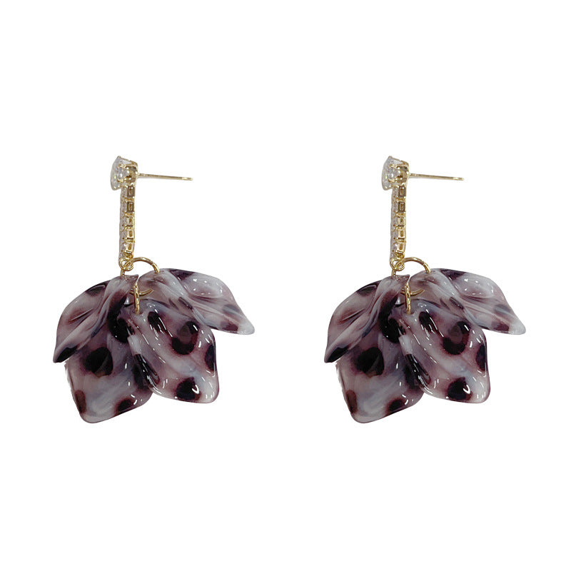Elegant Zircon Acrylic Petal Drop Earrings – Floral Design