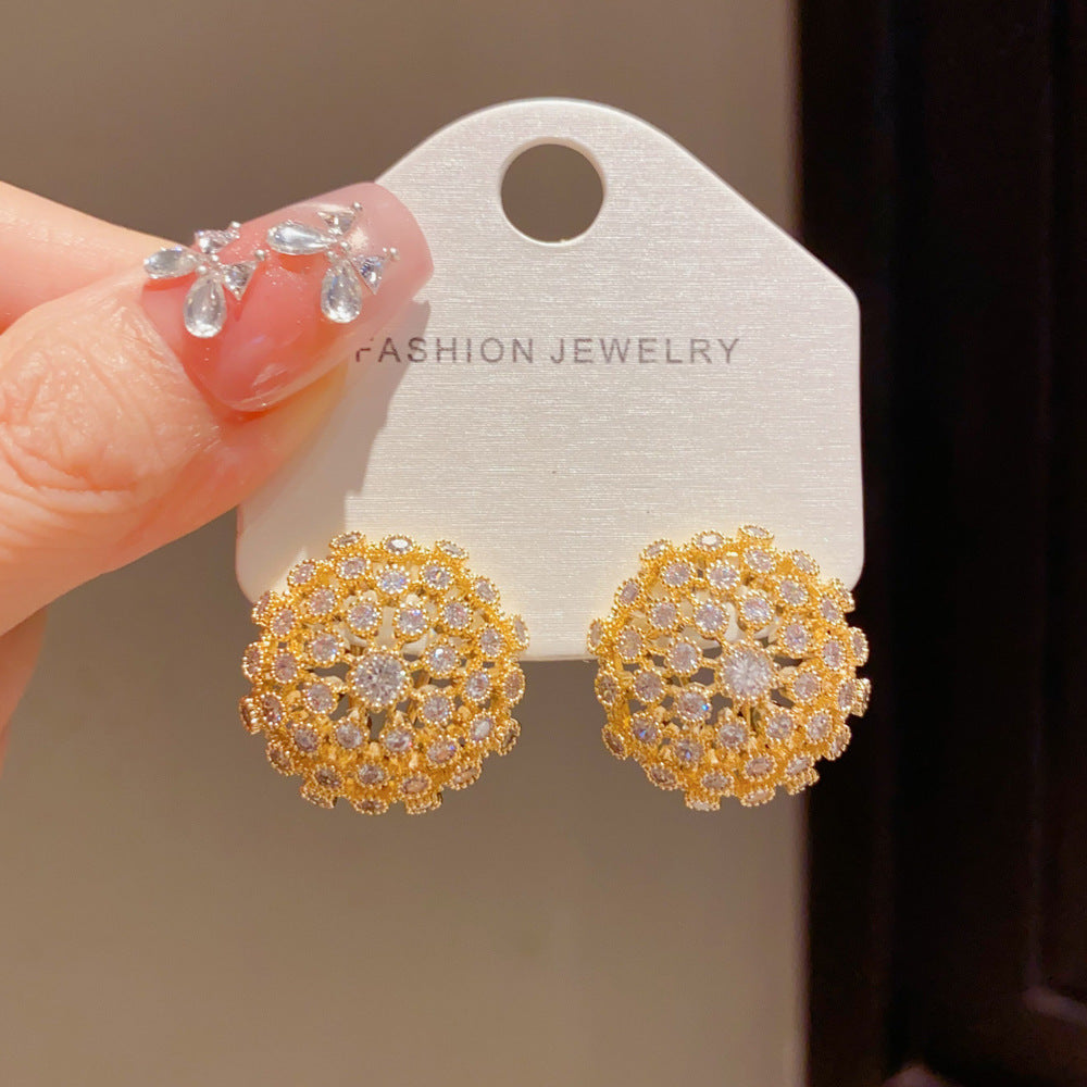 Eaioncol Geometric Full CZ Round Stud Earrings Gold