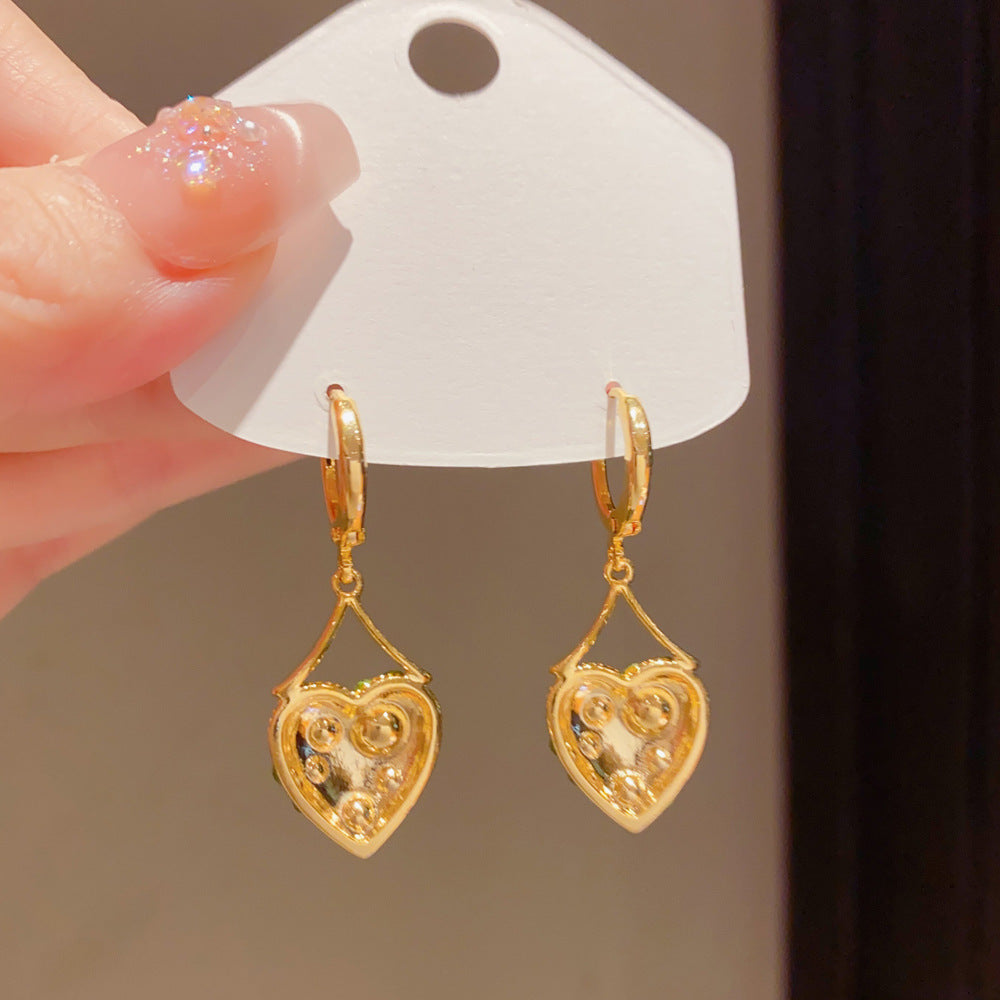 Eaioncol Green Heart CZ Tassel Drop Earrings Gold