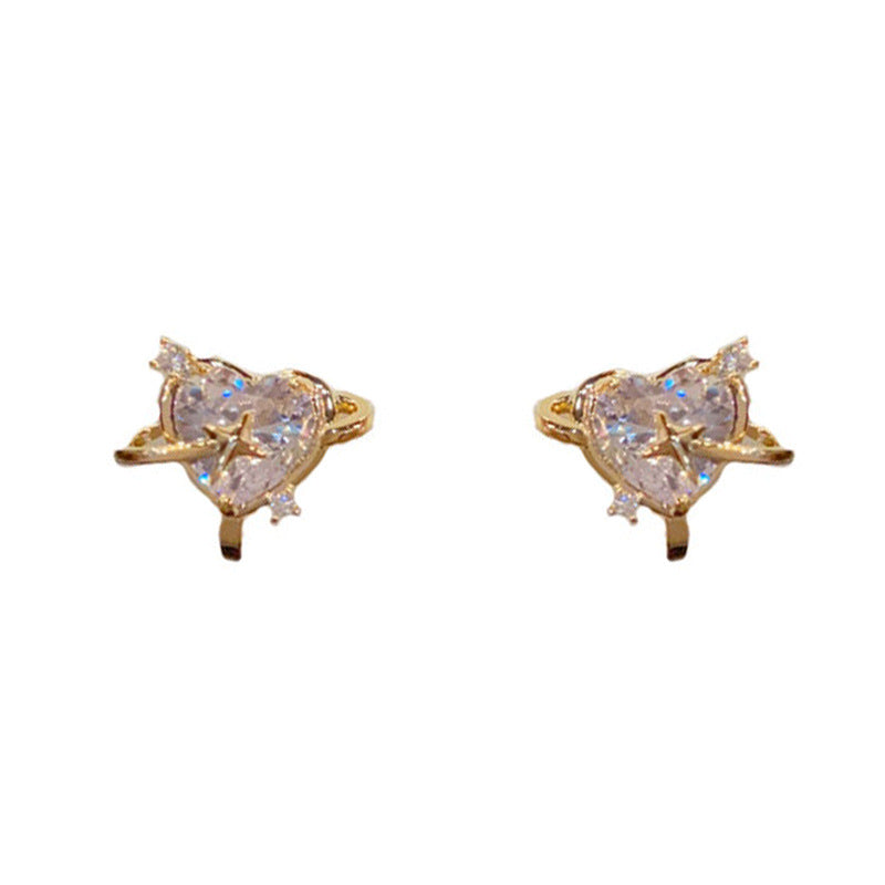 Elegant Zircon Heart Starburst Ear Clip – Non-Piercing Clip-On Design