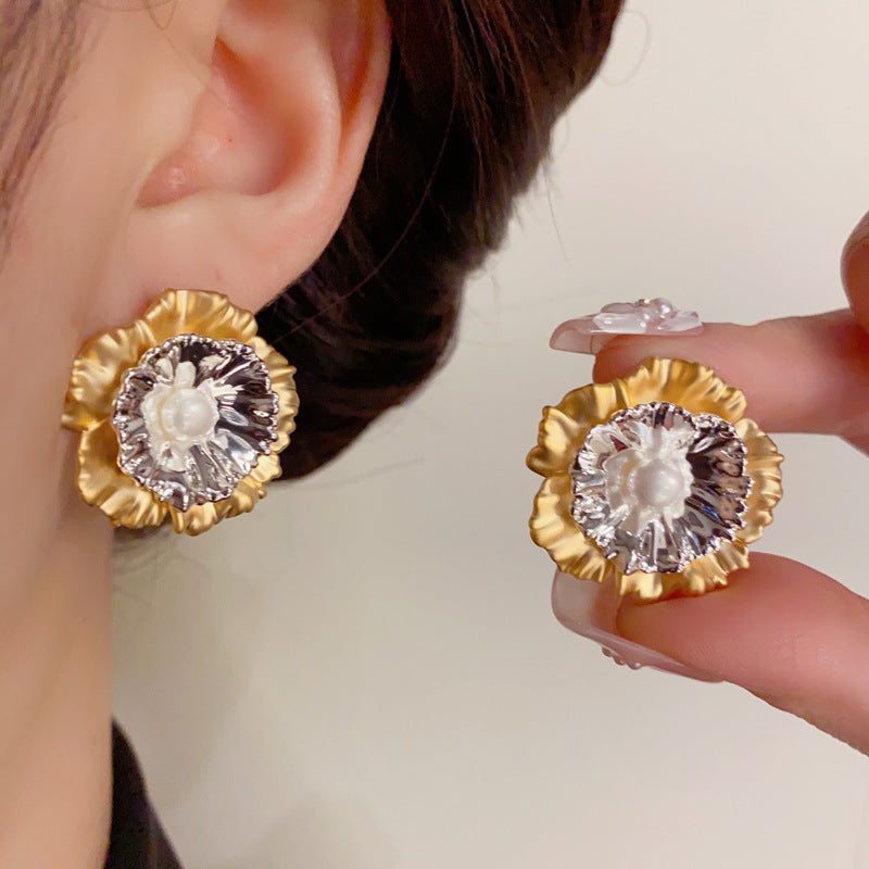 14K Gold-Plated GoldSilver Contrast Flower Stud Earrings-Floral Design