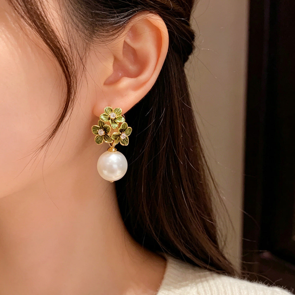 Eaioncol Floral Petal Pearl Drop Earrings 14K Gold Plated