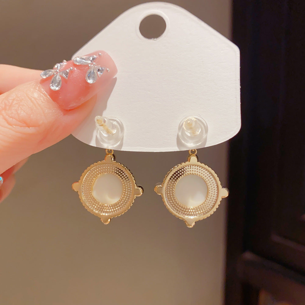 Eaioncol Cross Pearl CZ Drop Earrings Gold
