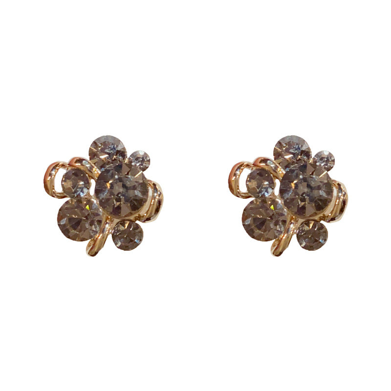 14K Gold-Plated Full Zircon Flower Stud Earrings-Elegant Floral Sparkle