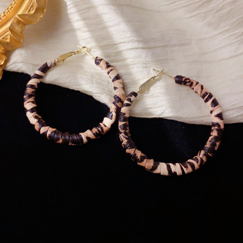 Leopard Print Faux Leather Wrapped Hoop Earrings – Geometric Design