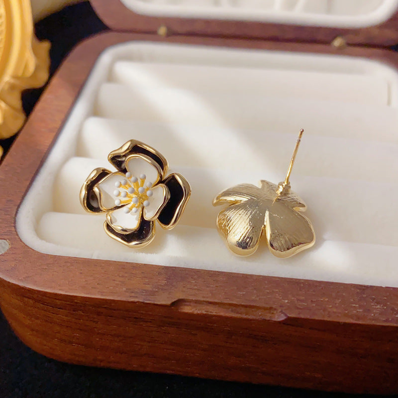 Elegant Double-Layer Enamel Petal Stud Earrings – Floral Design